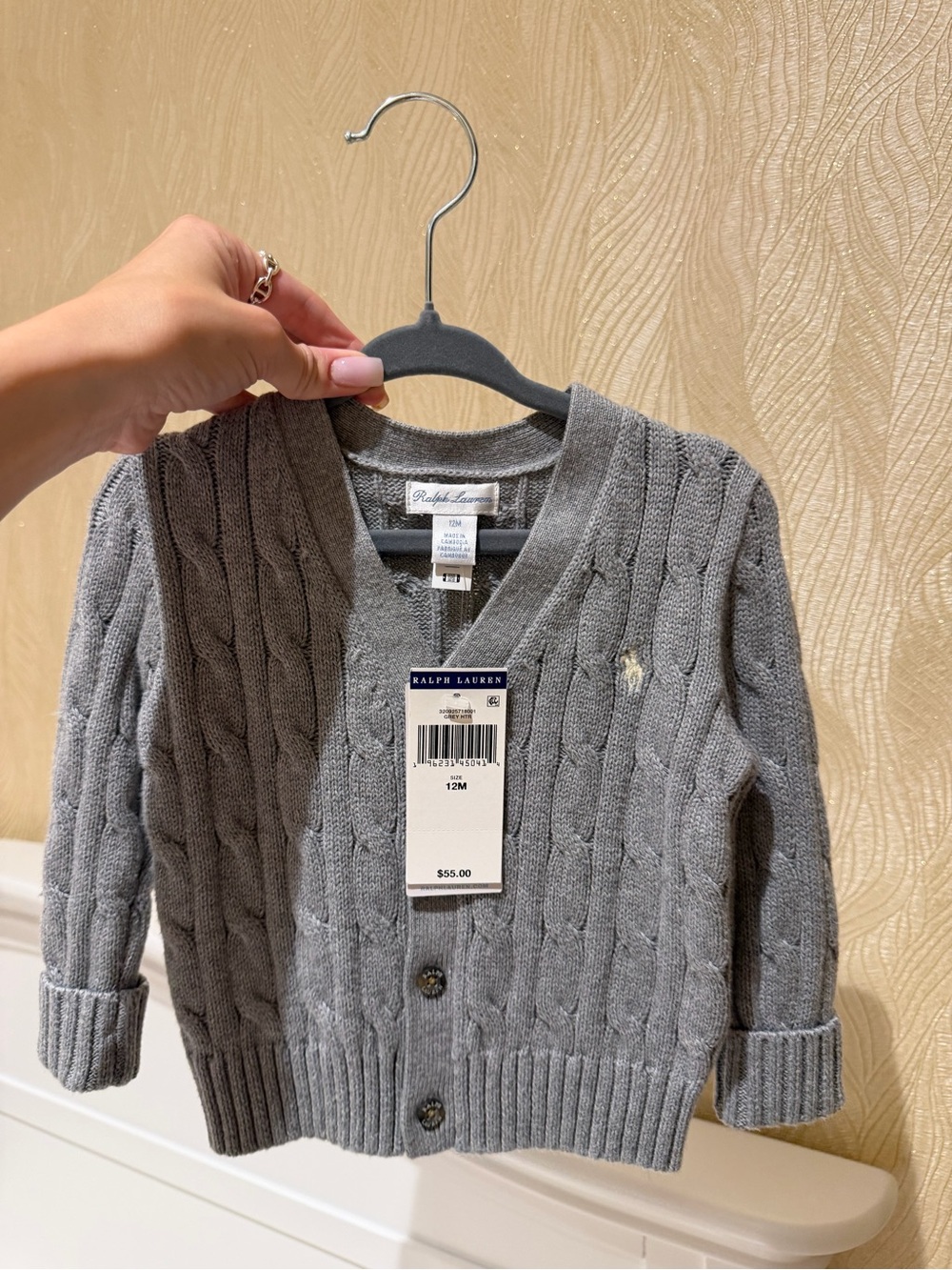 Ralph Lauren Gray Cable Knit Baby Cardigan